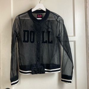 Barbie x Forever 21 Organza Sheer Black Varsity style Jacket Size Small